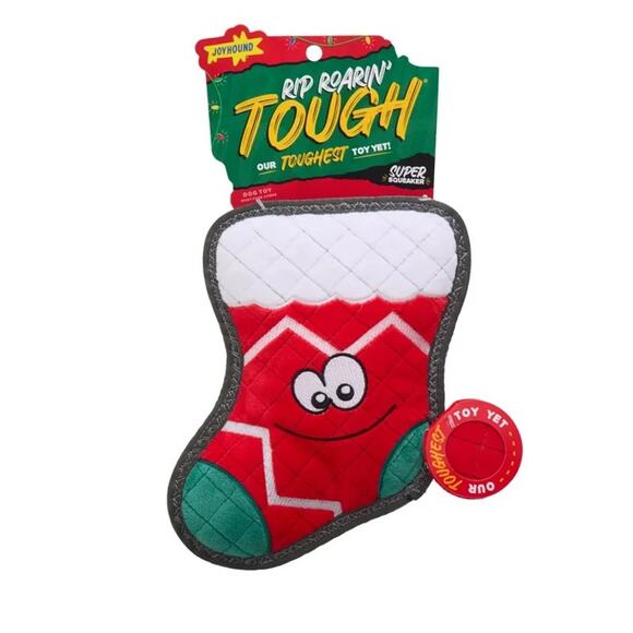 Joyhound Rip Roarin Tough Super Squeaker Red Stocking Christmas Dog Toy Plush - Picture 2 of 3